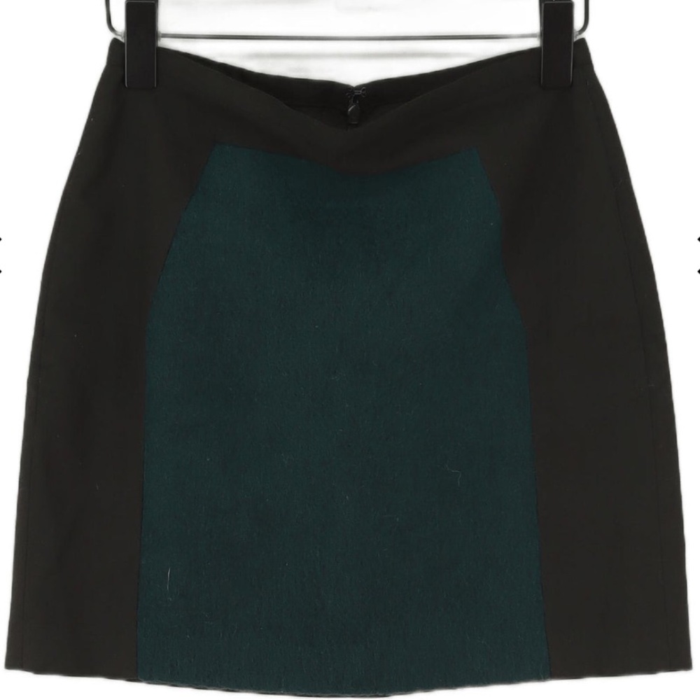 Banana Republic Wool Blend Mixed Media Mini Skirt Black Green Color Block Size 2